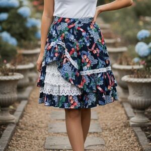 Vintage Rhythm Creations Blue Ruffle Skirt Size XL